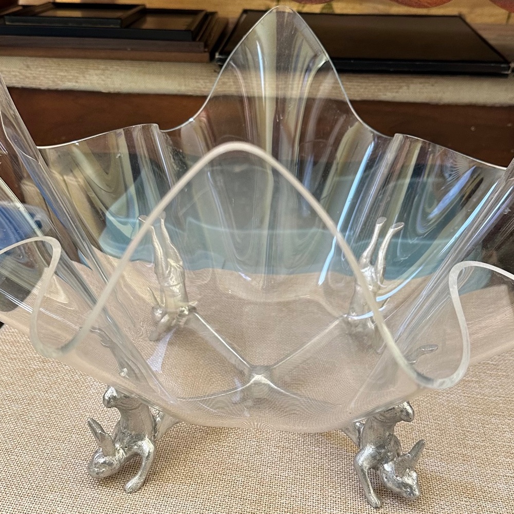 EASTER LUNCHEON?  Arthur Court Bunny Rabbit Centerpiece Acrylic Salad Bowl/Stand